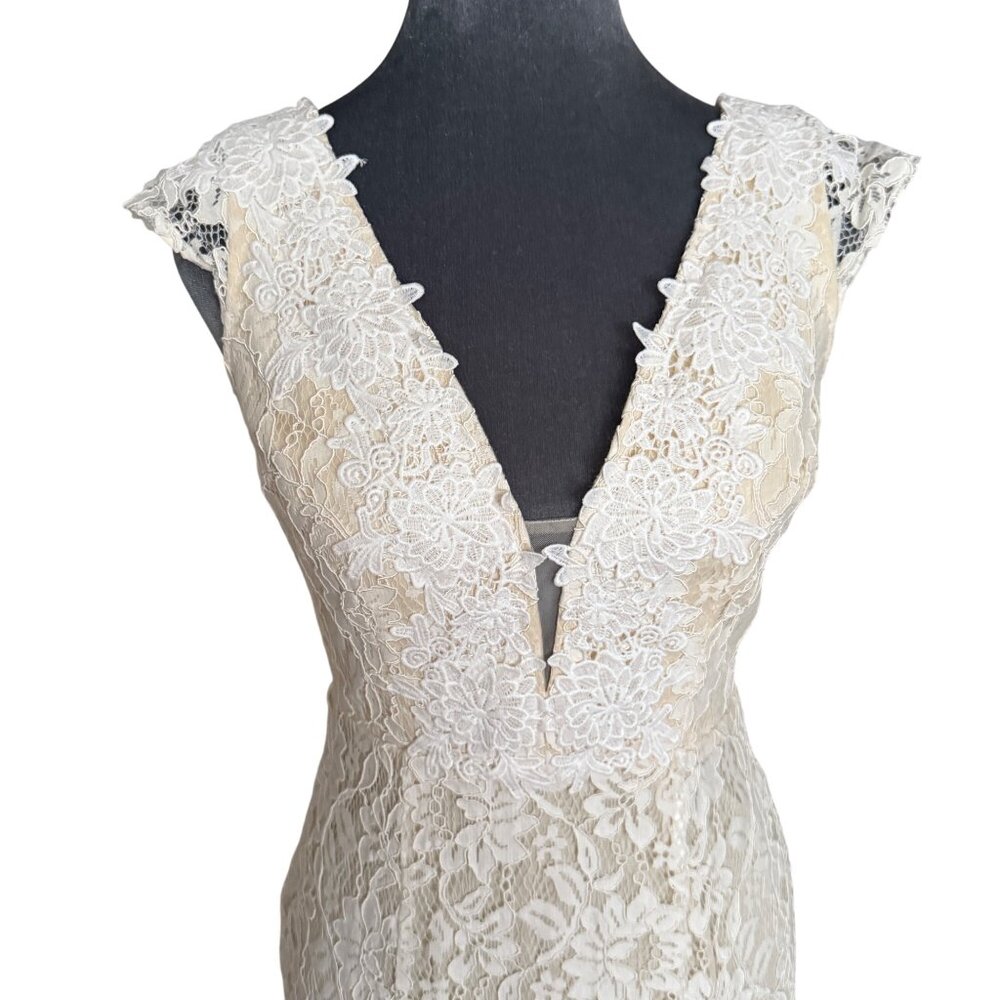 Lulus White Lace Cap Sleeve Plunge Mermaid Maxi Dress Size XS - Picture 7 of 12